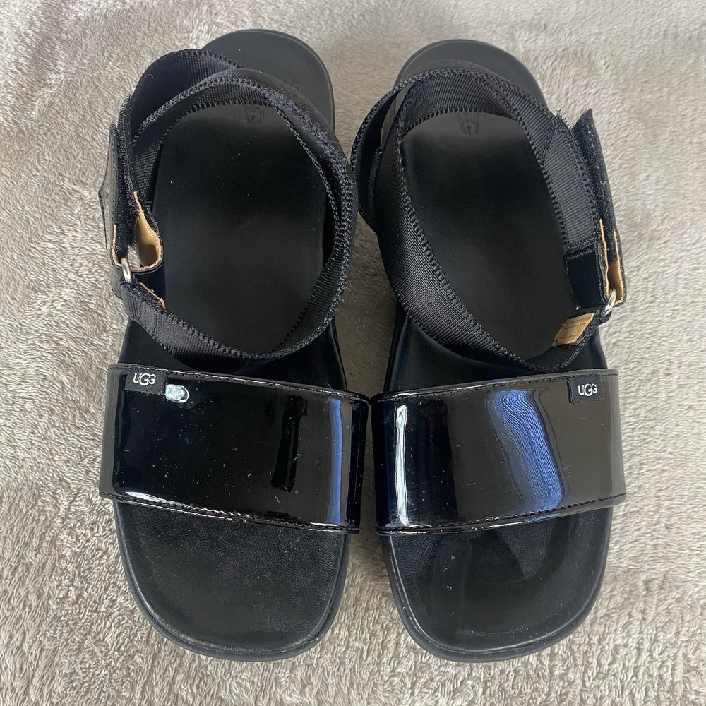 UGG Lennox Strappy Flat Sandals Womens Size 10 Black Patent Leather NEW - Picture 9 of 11